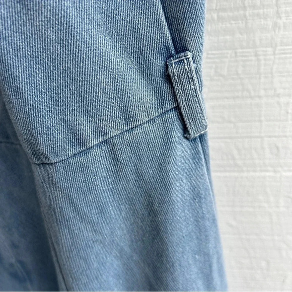 Prairie Cottagecore Denim Cotton Short Sleeved V-Neck Wrap Bust Midi Dress / M - Picture 6 of 10